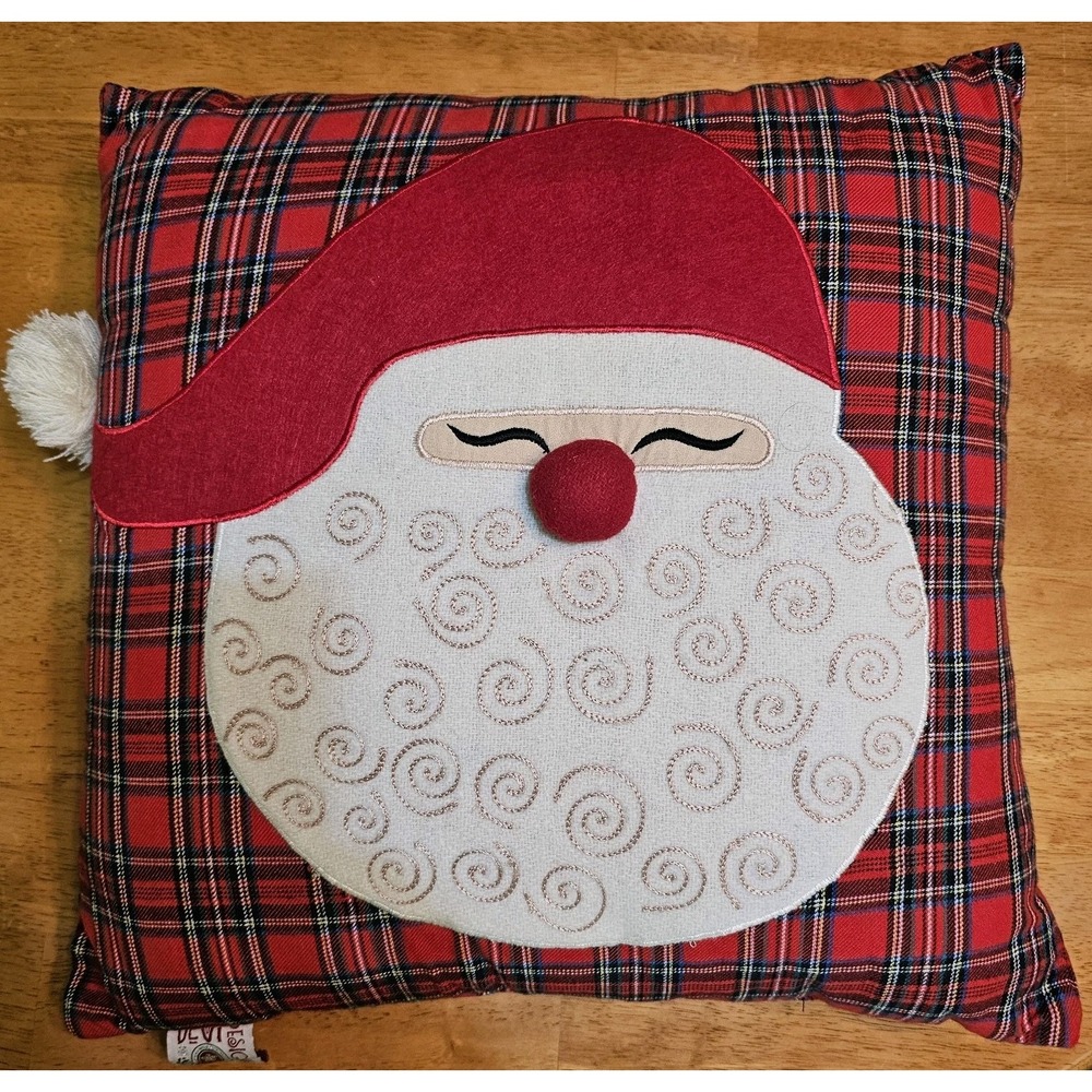 Devi Designs Fancy‎ Santa Red Tartan Plaid Christmas Pillow 16.5" X 17" EUC